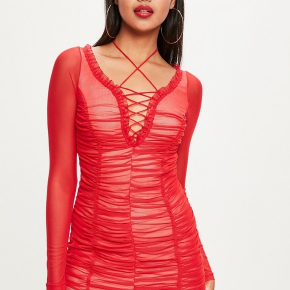 BRAND NEW LACE MISSGUIDED RED DRESS MESH